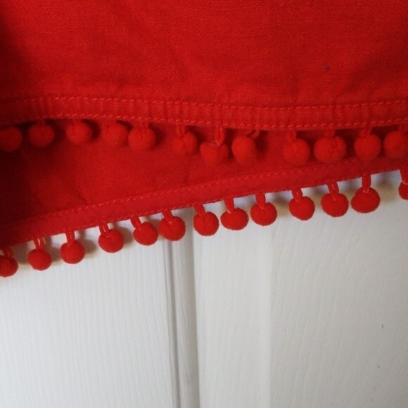 J. Crew - pull-on linen blend shorts - red - pompom trim - Small - Picture 3 of 6